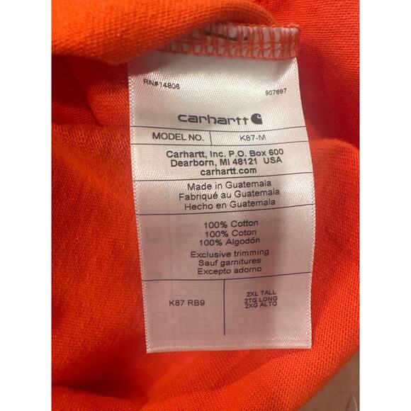 High visibility 2XL tall loose fit carhartt cotton tee men’s work wear - Picture 5 of 5